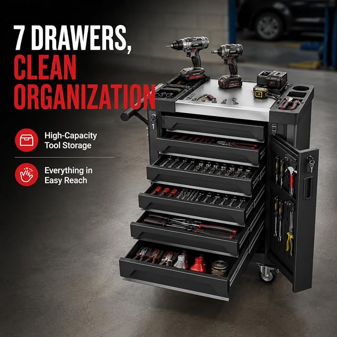 7-Drawer Rolling Tool Chest, Tool Box Lockable Metal Tool Cabinet - Image 9