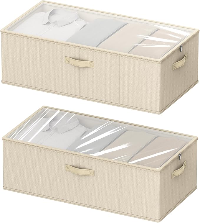 2 Pack Under Bed Storage Containers, 10 Inch Tall Underbed Clothes Storage by Chizjox