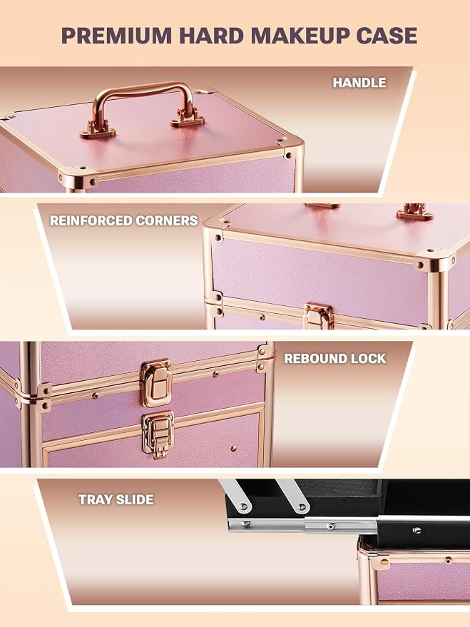 Qislee Makeup Box with Drawer and Four Trays, A Detachable Lighted Mirror - Image 4