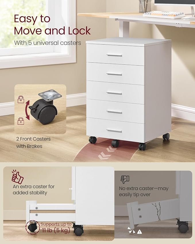 VASAGLE File Cabinet, Mobile Pedestal Filing Cabinet - Image 6
