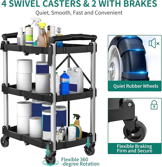 YITAHOME 3-Tier Folding Utility Cart - Image 3