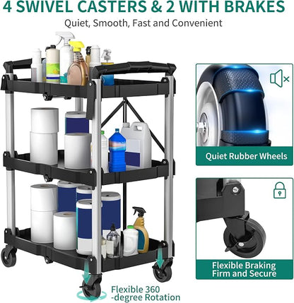 YITAHOME 3-Tier Folding Utility Cart - Image 3