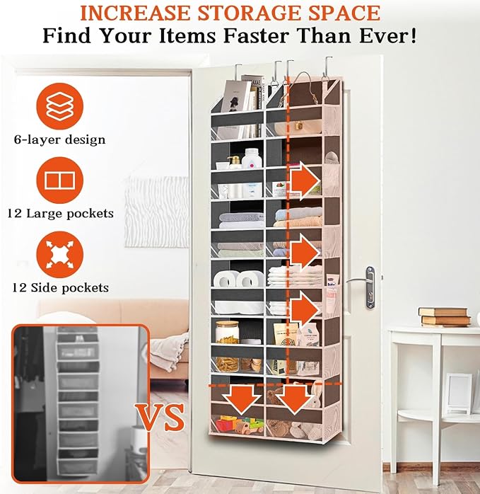 2 Pack Over The Door Organizer 6 Tiers, Extra Large Behind Door Storage of 12 - Image 2