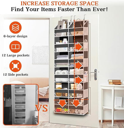 2 Pack Over The Door Organizer 6 Tiers, Extra Large Behind Door Storage of 12 - Image 2