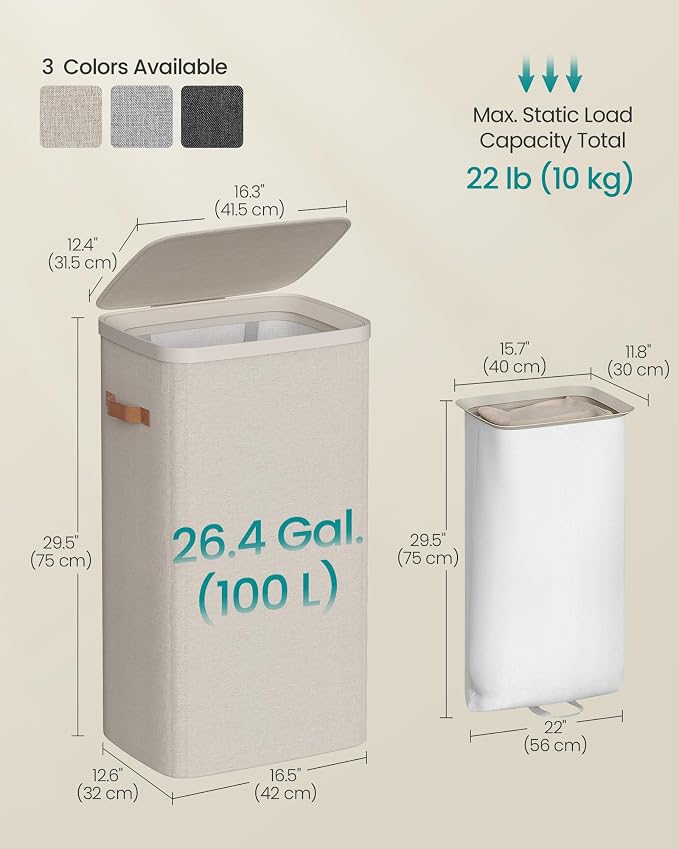 SONGMICS Laundry Basket, 26.4 Gal. Laundry Hamper, Easy Assembly, - Image 6