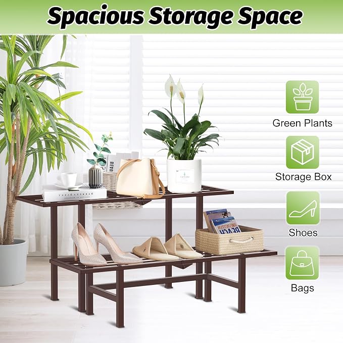 2 Tier Plant Stand Indoor Outdoor, Foldable Metal Separated Ladder Plant Stands - Image 6
