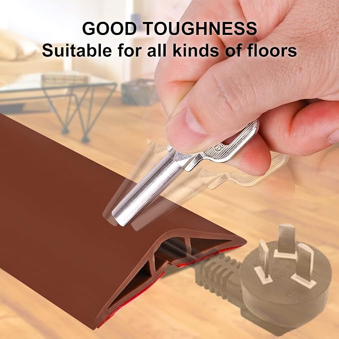 6.5Ft Floor Cord Cover Brown Silicone Cable Protector Easy to Install Wire - Image 4