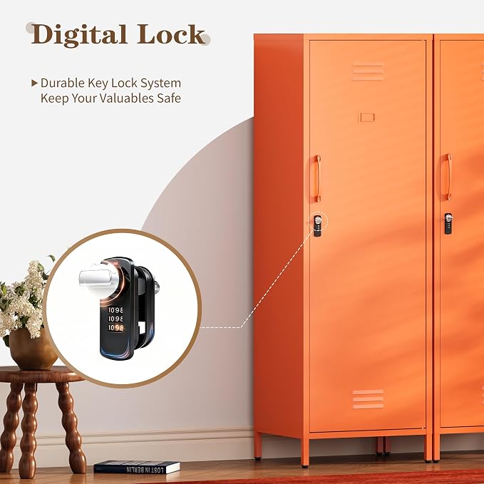 Metal Locker Storage Cabinets 59.06"H Orange Locking File Cabinets Kitchen Food - Image 5