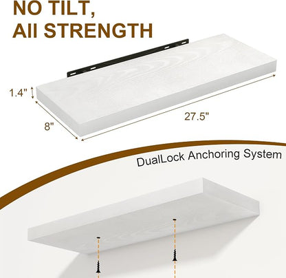 White Floating Shelves for Wall, 27.5 Inch Bathroom Shelves Set of 2, Rustic - Image 3