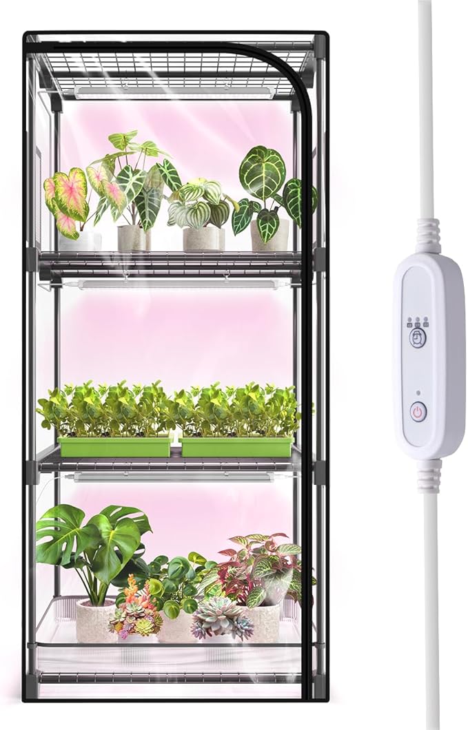 Indoor Greenhouse with Grow Light, 4-Tier Plant Stand with Zippered PVC Tent by SpeePlant