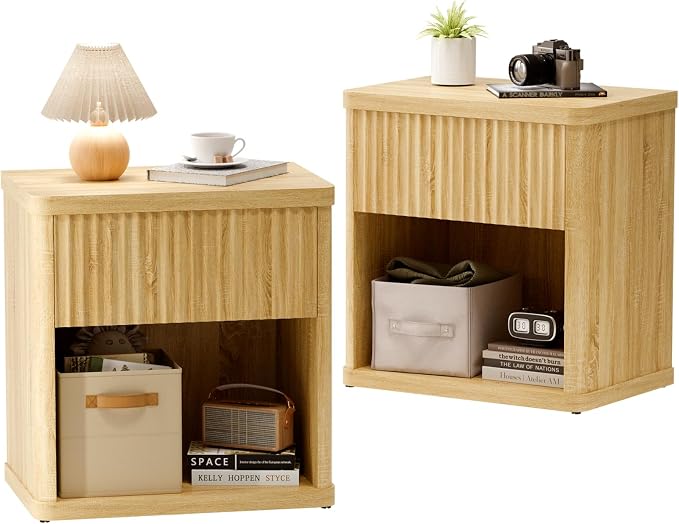 Fluted Nightstands Set of 2, Bedside Tables by CMFYDAILY