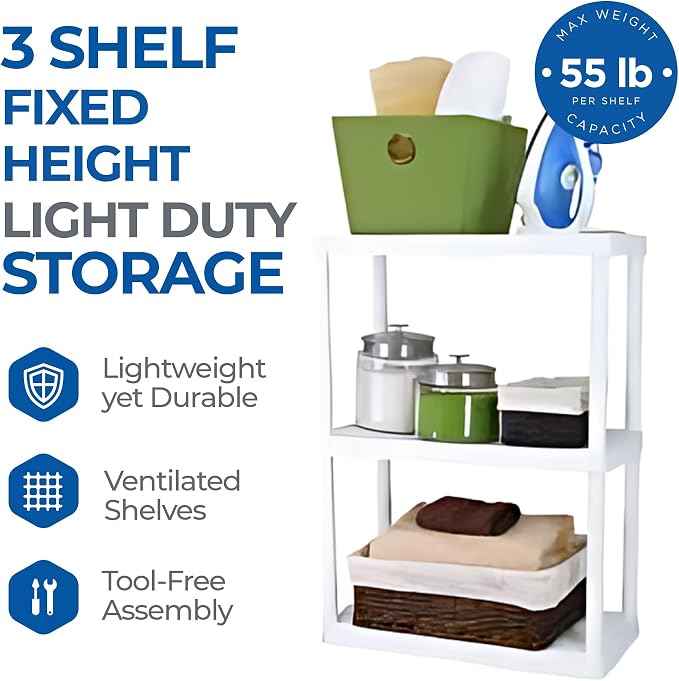 Gracious Living 3 Shelf Fixed Height Solid Light Duty Storage Unit 24 x 12 x - Image 4