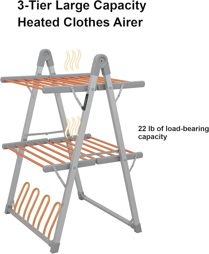 Electric Heated Clothes Drying Rack, Foldable Heated Garment Dryer - Image 3