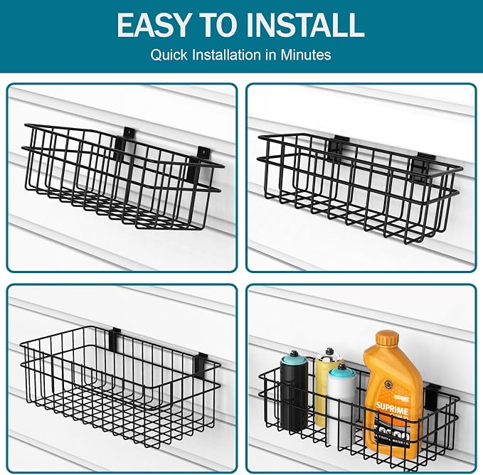 4 Pack Large Size Slatwall Baskets Set, Ventilated Metal Hanging Storage Slat - Image 6
