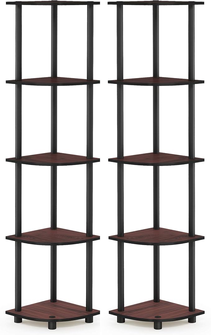 Furinno TURN-N-TUBE Corner Shelf Set of 2, 5-Tier Corner Bookshelf, Open - Image 7
