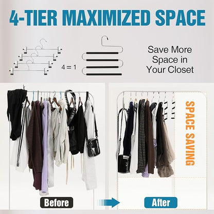 Multiple Space Saving Non Slip Foam Padded Pants Hangers 4 Tier Steel Open - Image 3