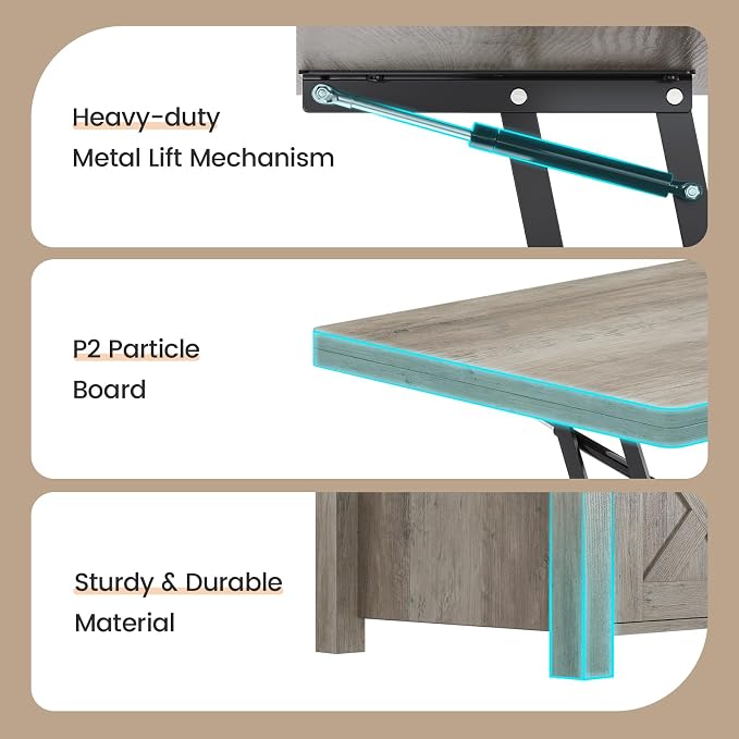 SEDETA Lift Top Coffee Table, 4 in 1 Multi-Function Convertible Coffee Tables - Image 6