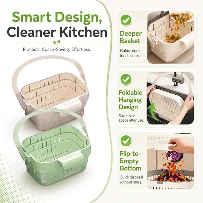 Foldable Hanging Sink Drain Basket Stretchable Kitchen Colander | Space Saving - Image 3