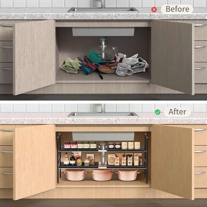 Expandable 2-Tier Under Sink Organizer, 8 Removable Plastic Boards, Tool-Free - Image 4