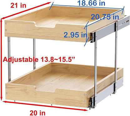 Wood Pull Out Cabinet Organizer 2 Tie 20" W x 21" D, Heavy-Duty Sliding Drawers - Image 2