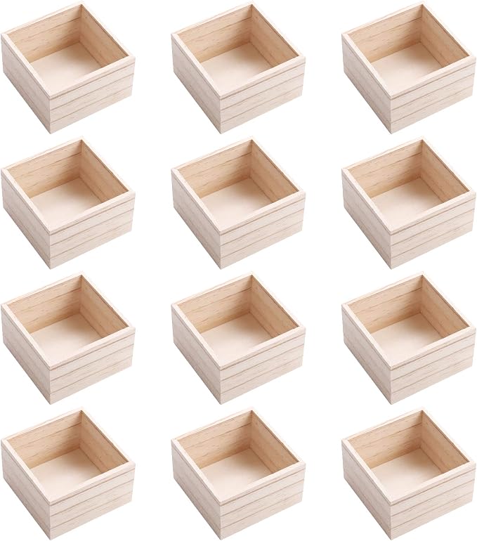 CALPALMY (12 Pack 4'' x 4'' Rustic Wooden Box Storage Organizer Unfinished by CalPalmy