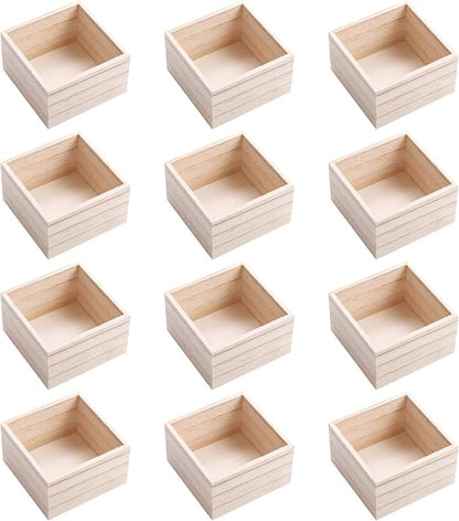 CALPALMY (12 Pack 4'' x 4'' Rustic Wooden Box Storage Organizer Unfinished by CalPalmy