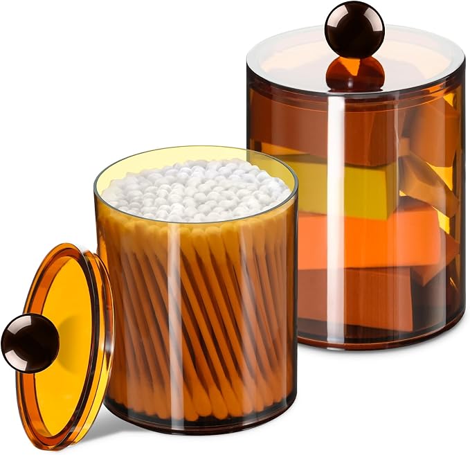 2 Pack Qtip Holder, Canister Apothecary Jar Set, Bathroom Jars by XIPENGKEJI