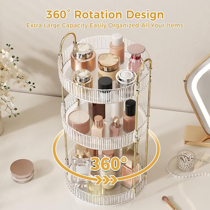 Oifecsie 360° Rotating Makeup Organizer, Large Capacity SkinCare Organizer - Image 3