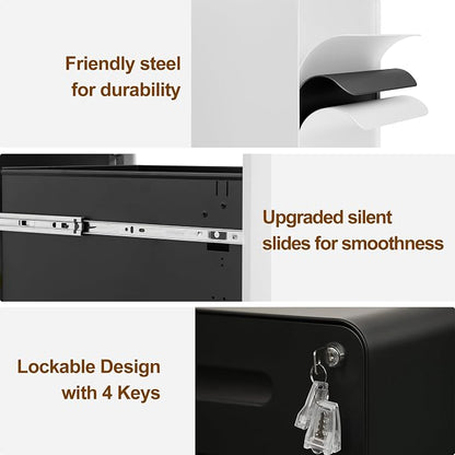 2 Drawer File Cabinet with Lock and 4 Keys, Mobile Metal Filing Cabinet - Image 4