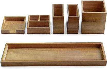 Wood Vanity Tray, 6-Piece Small Bathroom Counter Organizer Wooden Decorative by Rocdeer