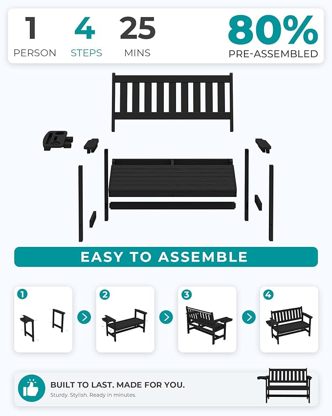 SERWALL HDPE Outdoor Bench, Weatherproof Porch Bench, 2 Pack, Suitable - Image 8