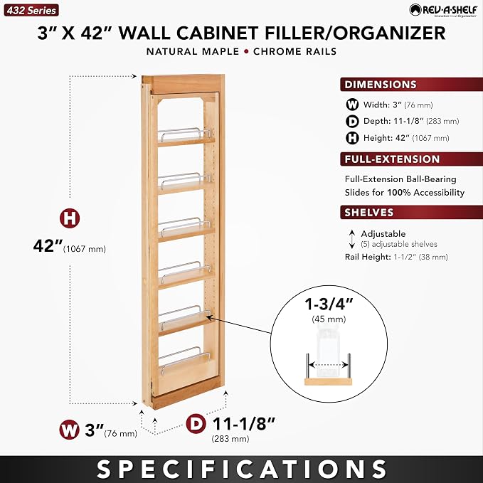 Rev-A-Shelf 3"W x 42"H Pull Out Quad Shelf Organizer - Image 7