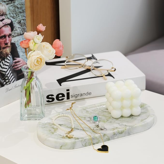 Koville Marble Vanity Tray for Bathroom Countertop, Stone Jewelry Dish Stone - Image 6