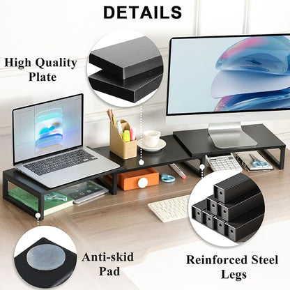 TEAMIX Desk Organizer Dual Monitor Stand Riser, Adjustable Computer Stand - Image 5