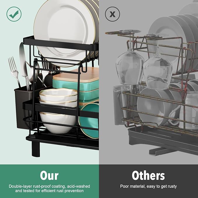 MOUKABAL Dish Drying Rack, 2 Tier Dish Rack, Large Dish Racks - Image 6