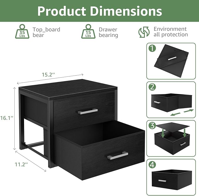 BOLUO Stackable Storage Drawers Closet Organizers and Storage Fabric Black 2 - Image 3