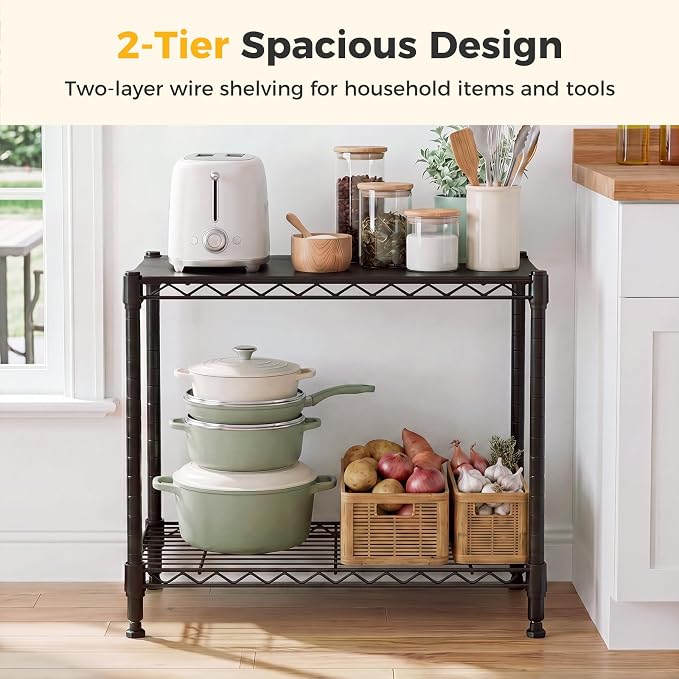 NEWBULIG 2-Tier Wire Storage Shelves, 200 lbs Heavy Duty Steel Rack, tool-free - Image 3