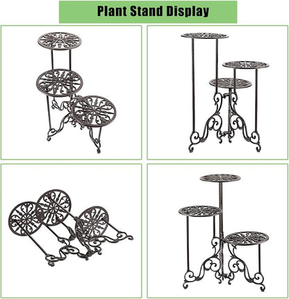 OwnMy 3 Tier Heavy Duty Cast Iron Plant Stand Foldable Wrought Iron Flower Pot - Image 5