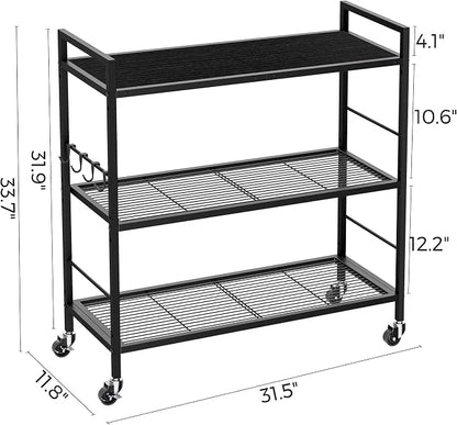3-Tier Metal Storage Rack with Industrial Wheels, Mesh Shelving Unit with - Image 7