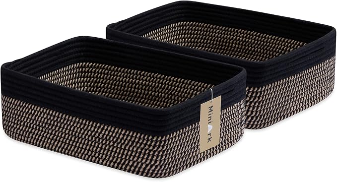 Large Shallow Organizing Baskets 15x11x5.1 Inches by MiniArkStorageBasketsHome