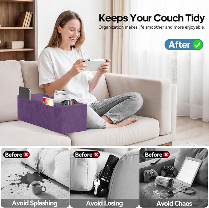 Sofa Armrest Couch Caddy with Cup Holder, Removable Couch Armrest Table Pillow - Image 6
