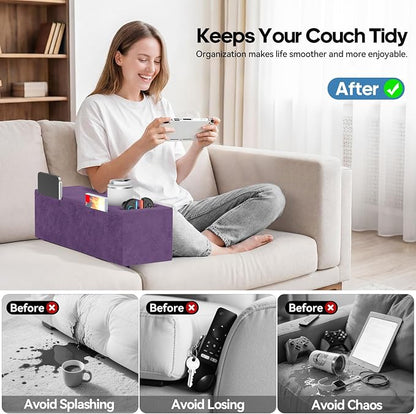 Sofa Armrest Couch Caddy with Cup Holder, Removable Couch Armrest Table Pillow - Image 6