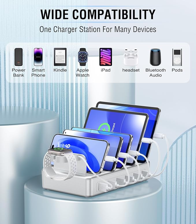 Charging Station for Multiple Devices Apple, 50W 6 Port&6 Cables Charging - Image 3