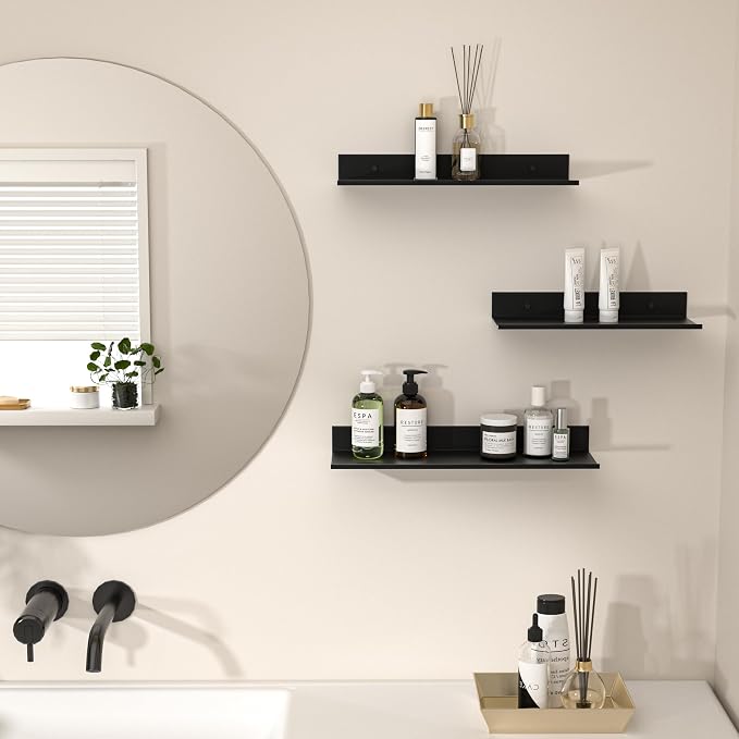Wisfame Floating Shelves for Wall Set of 3, Modern Small Adhesive Shelf for - Image 5
