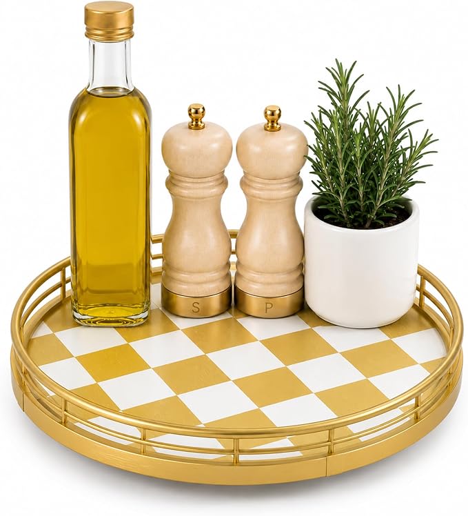 9 Inch Gold Lazy Susan Turntable Organizer, Kitchen Counter Spice Rack Organizer by AMH