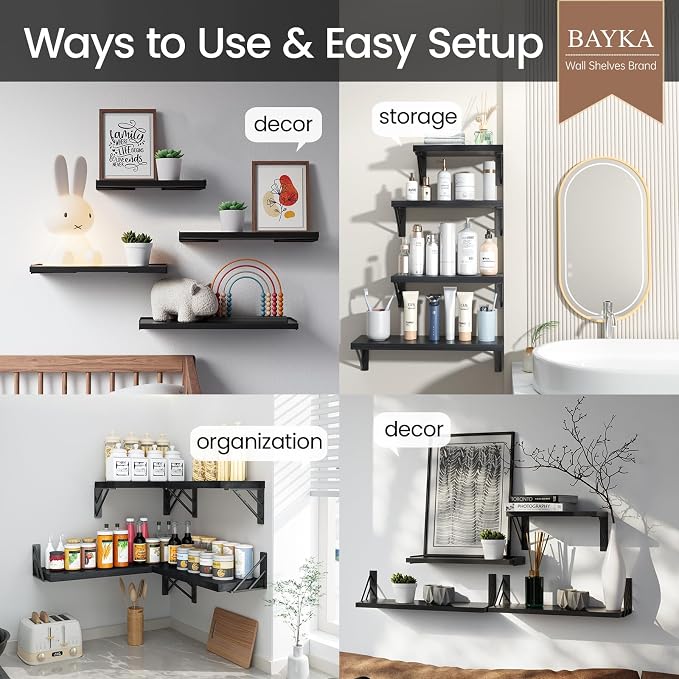 BAYKA Wall Mounted Floating Bathroom Shelves, Wood Wall Shelf - Image 6