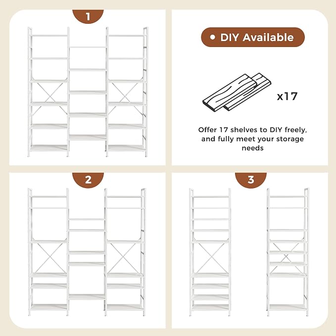 SUPERJARE Triple Bookshelf, Bookcase - Image 9