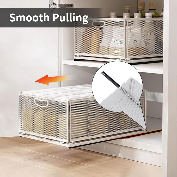Sliding Cabinet Basket Organizer Drawer Self Adhesive Slide out Pantry Shelves - Image 9