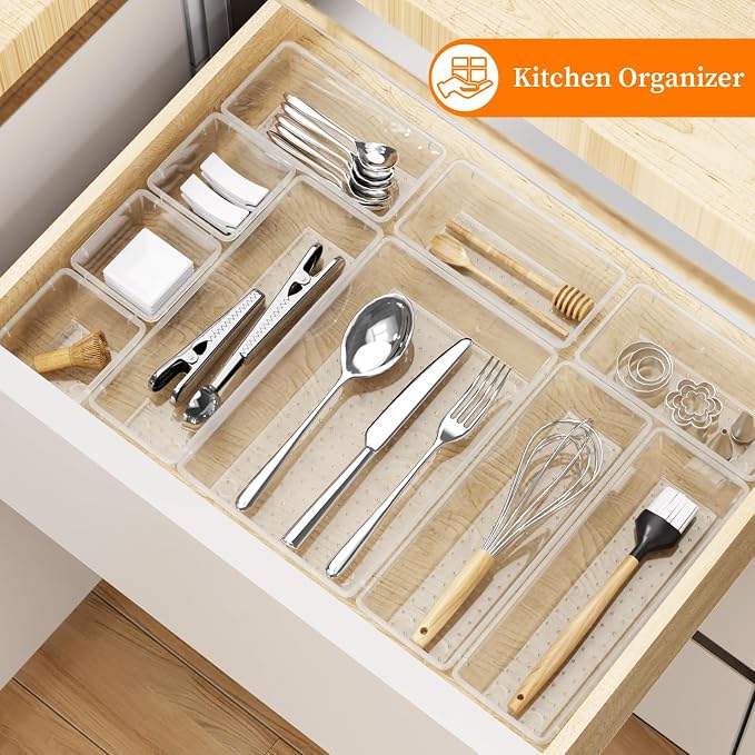 32 PCS Clear Plastic Drawer Organizer Set, 4-Size vanity organizer Trays and - Image 7