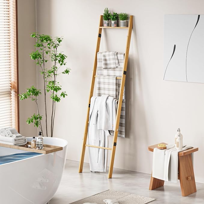 BAMBANG 6-Tier Blanket Ladder for Living Room, Blanket Quilt Ladder Rack Rustic - Image 7